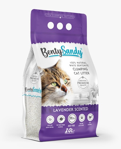[COM51914] Arena para Gatos Bentysandy Lavanda Ultra absorbente y Ultra aglomerante 100% Bentonita 10L/ 8,7Kg 4Unds