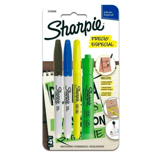 [N2102508] Kit de Marcadores Sharpie Tx4 (2 Finos/1 de Bolsillo/1 Resaltador Tank)